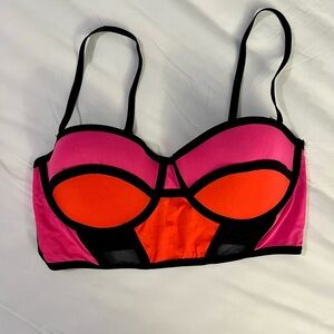 Balanced Tech Neon Clubbing Bralette Crop Top Sports Bra Mesh Swimsuit 36C